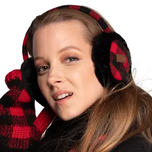 C.C Classic Plaid Pattern Earmuffs with Sleek Black Trim for Women – A Stylish and Cozy Cold-Weather Accessory for Effortless Elegance