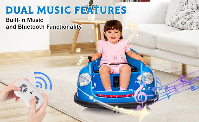 【GARVEE】Ride On Electric Bumper Car for Toddlers and Youngsters, 12V Battery Powered with Parent Remote Control, LED Lights, 2-Speed Modes, 360° Spin Feature, ASTM Certified for Safety