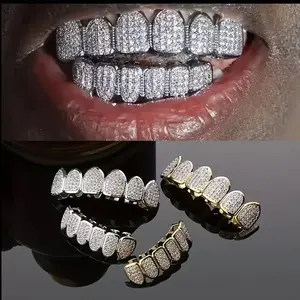Hip Hop Diamond Grills Rapper Jewelry for Men & Women Trendy Oral Grills with Unique Design Teeth Perfect for Christmas Halloween Gift Versatile Punk Tooth Cap Friend