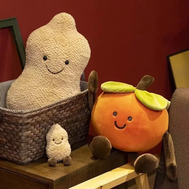 "Good Fortune & Prosperity" Persimmon-Peanut Plush Toy - Smiling Persimmon Design, Wedding Toss Doll, Bed-Blessing Sleeping Pillow (Home Decor Doll Ornament)
