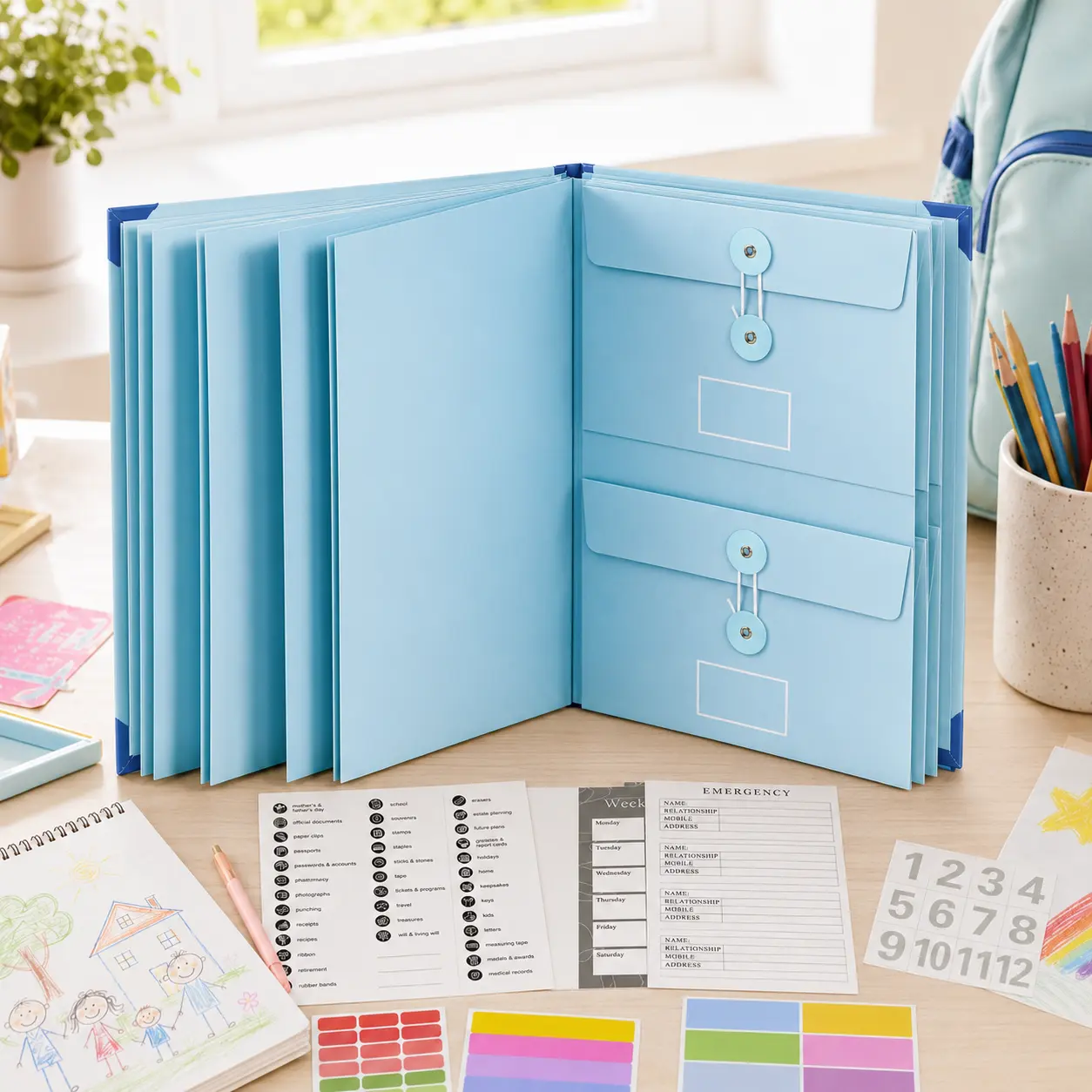 Back to School Document Organizer Folder, Accordion File Organizer for Kids School Papers, Homework, Project Reports, Certificates, Passports & Family Important Papers, Home Office Storage