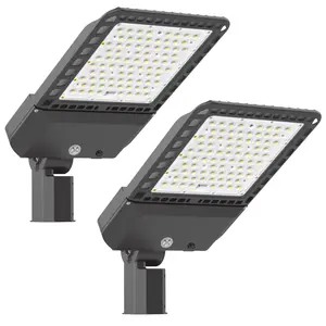 SEURON 2 Pack 300W LED Parking Lot Lights with Dusk to Dawn Sensor 39000LM IP65 Waterproof 5000K 110-277V Commercial Lighting ETL Listed Energy Efficient Dark Grey High Intensity