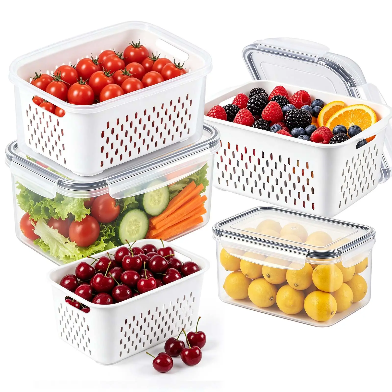 4 Pack Large Frige Storage Organizer Airtight Food Storage Containers Fruit for Fridge Keeper with Removable Strainer Lid, BPA-Free Plastic Produce Storage Container, Crisper for Fresh Strawberries, Blueberries & Vegetables  Kitchen,summerwin