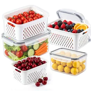 3 Pack Frige Storage Organizer Airtight Food Storage Containers Fruit Storage Containers for Fridge Keeper with Removable Strainer Lid, BPA-Free Plastic Produce Storage Container, Crisper for Fresh Strawberries, Blueberries & Vegetables  Kitchen