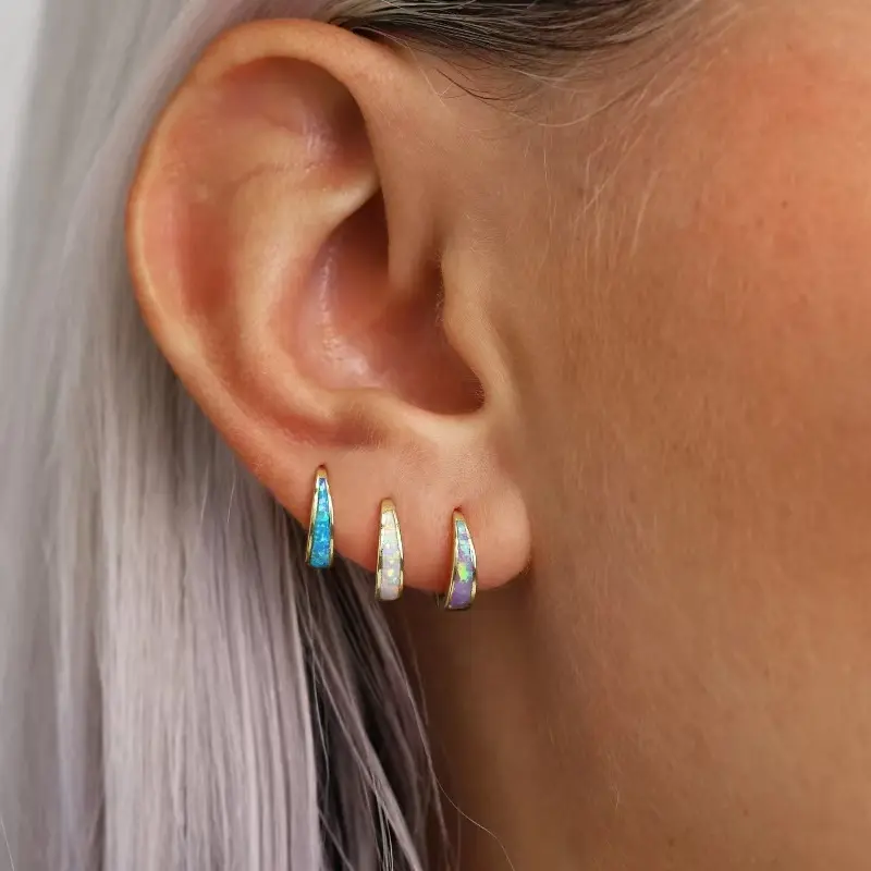 Pvoovi 3pcs Gold Earrings for Women - Elegant Opal Design 14k Gold Plated Lightweight and Comfortable Versatile Hoop Earrings for Daily Wear