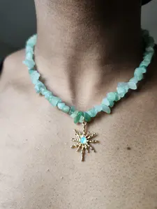 Green Aventurine Chip Bead Crystal Necklace with Pendant