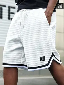 Men's Plus Size Classic Waffle Texture Drawstring Shorts, Colorblock Street Style, Summer Casual Gym Shorts, Workout Shorts, Athleisure Shorts, Ideal for Fitness, Skateboarding, Daily Wear