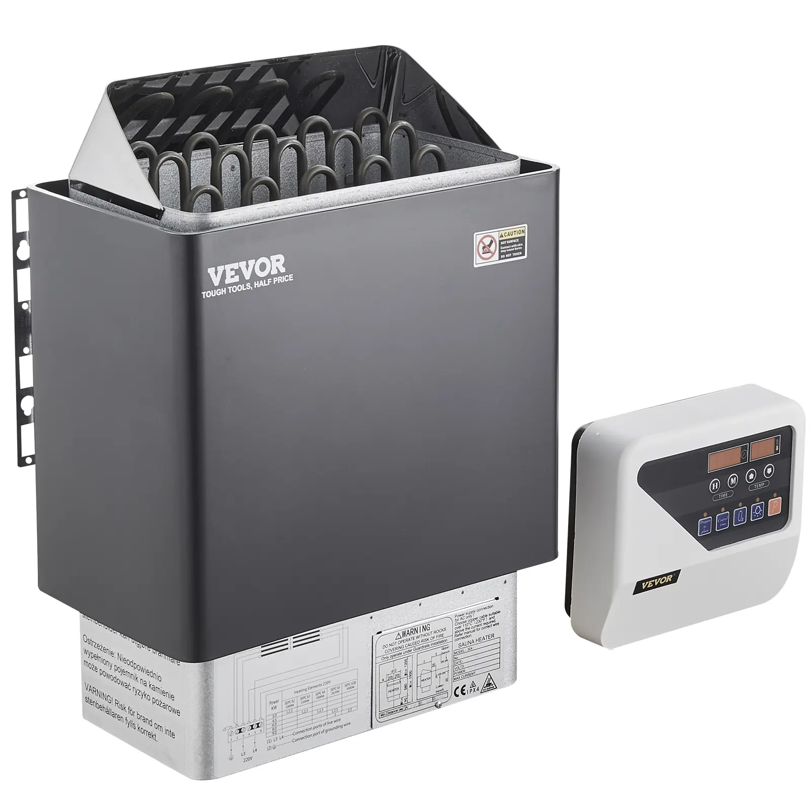 【summerfinds】VEVOR Sauna Heater, 9KW 220V Electric Sauna Stove, Steam Bath Sauna Heater with External Digital Controller, 3h Timer and Adjustable Temp for Max. 317-459 Cubic Feet, Home Hotel Spa Shower Use
