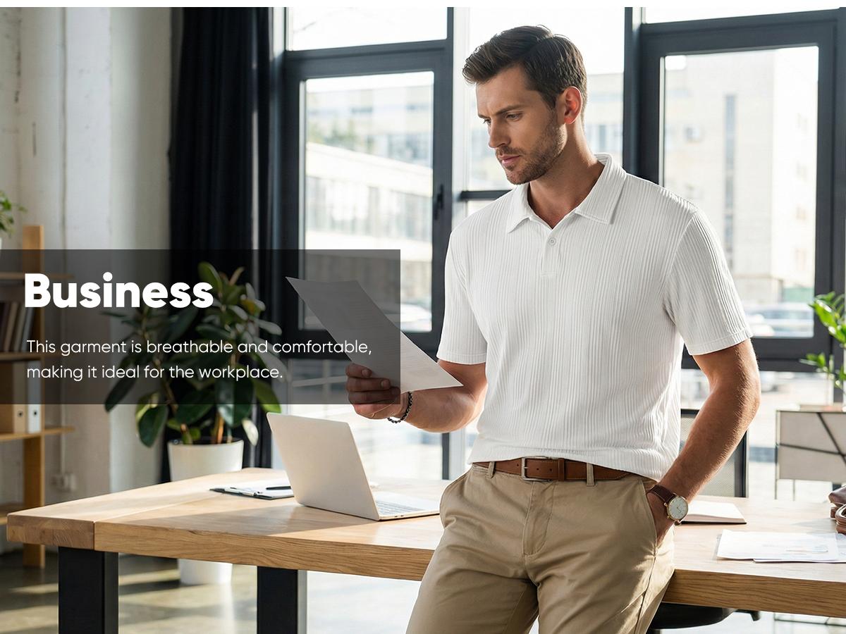 JMIERR 2026 Mens Casual Knit Polo Shirts Stretchy Old Money Textured Short Sleeve Dress Golf Shirts