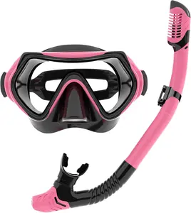 Professional Snorkeling Snorkel Diving Scuba Package Set with Anti-Fog Coated Glass Purge Valve and Anti-Splash Silicon Mouth Piece for Men Women (Adults,pink)