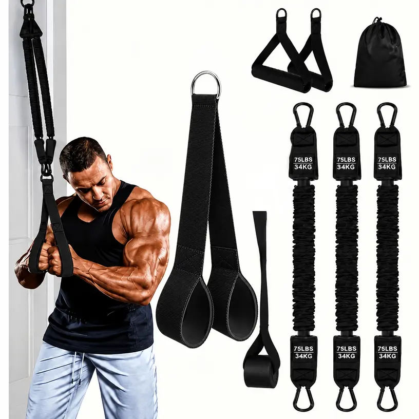 Nylon Resistance Bands with Handles - 75LBS (34KG) Tension, Adjustable, Secure Grip, Portable Resistance Bands, Storage Bag Included, At Home Gym Equipment, Gym Equipment for Home Workouts