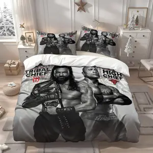 3pcs WWE Themed bedding three-piece set, Bedding sets, duvet cover and pillowcase set, soft, comfortable, suitable for all seasons, ideal for home and bedroom, suitable for birthdays, Christmas gifts for family, 1 Duvet Cover + 2 Pillowcases (No Insert)