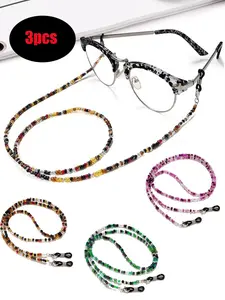 3pcs Colorful Beaded Glasses Chain, Anti-Lost Eyewear Retainer Lanyard, Stylish Boho Eyeglass Strap Holder for Women, Sunglasses & Reading Glasses