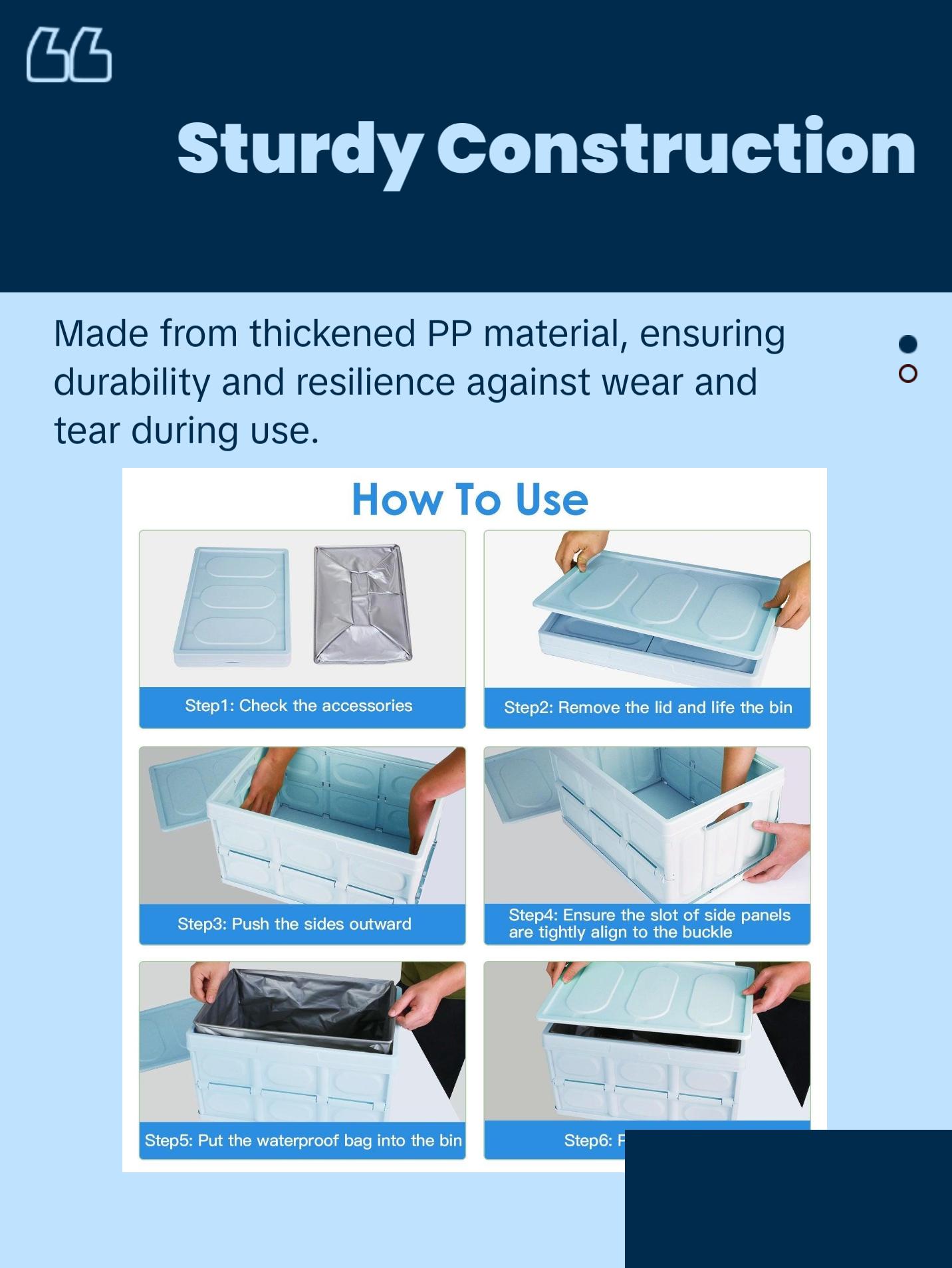 Collapsible Storage Bins with Dustproof Lid, Waterproof Interior, Stackable Design, Ideal for Camping, Fishing, and Living Room Use