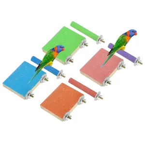 PETAXCELL Bird Perch Stand, Wooden Parrot Perch Stand Toy, Paw Grinding Stick, Bird Cage Accessories, 3.94 x 3.15in 4pcs Birds Toys Intended for Cage / Parakeets / Conure