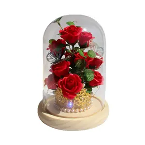 Eternal Rose Flower Gift with LED Light & Clear Glass Dome - Preserved Artificial Rose in Glass Storage Box, Perfect Best Friend Birthday & Anniversary Gift for Her, Romantic Home & Party Decoration Ornament