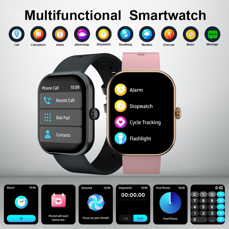 Men's & Women's Smartwatch Newest 2.01” HD Touch Screen Receive/Dial Calls Play Music Sedentary Reminder Alarm Clock Stopwatch Calculator IP68 Waterproof Multiple Sport Modes DIY Wallpaper Gift for Android & iPhone