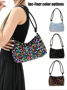 Women's Fashion Sequin Crossbody Bag, Spacious and Lightweight Design, Adjustable Shoulder Strap, Zipper Closure, Nylon Lining, Perfect for Daily Use
