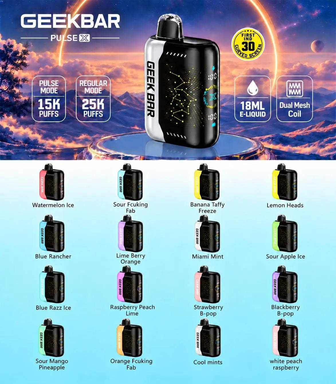 Geek Bar Pulse X 25K Disposable - Pick Your Flavor! 25K Regular / 15K Pulse Mode - 18mL, Metal Alligator Duck Billed Salon Styling Clips with Holes