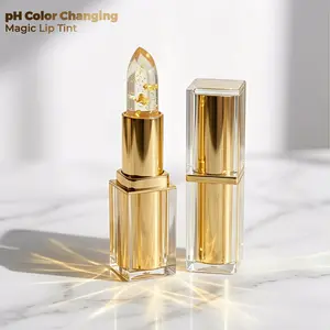 pH Color Changing Lipstick & 3PC Set - Gold Foil Flower Jelly Lip Balm, Long Lasting Moisturizing Magic Lip Tint