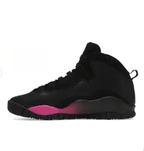 Black High-Top Textured Leather Basketball Sneakers with Pink Gradient Midsole and Black Rubber Outsole