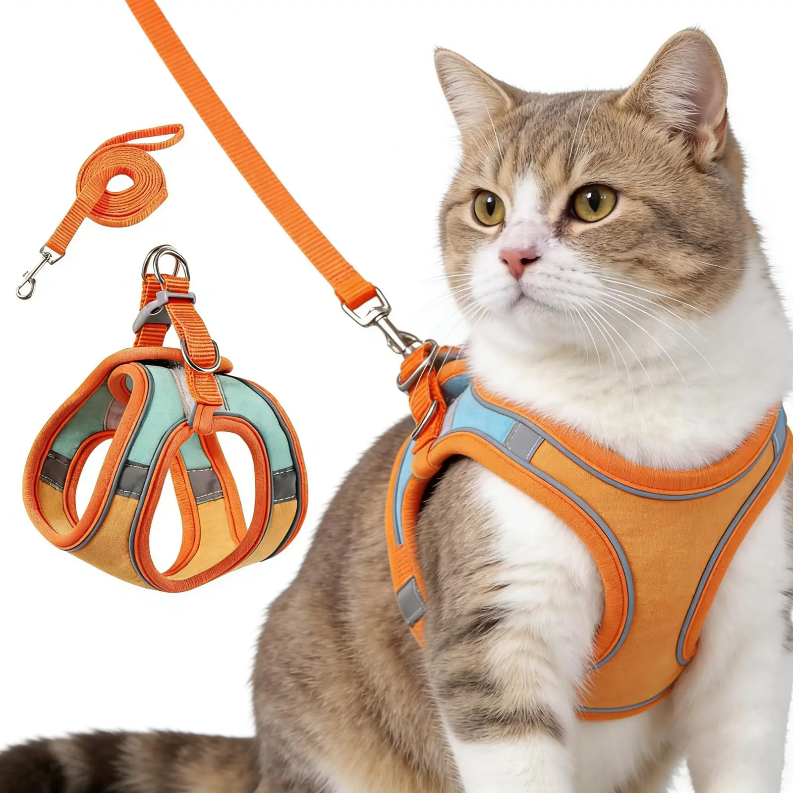Escape-Proof Cat Harness and Leash Set - Breathable Mesh Vest, Adjustable Fit, Detachable Leash, Step-in Design for Outdoor Walking, Polyester, Machine Wash, Non-Customized for Kittens of All Sizes, Pet Collars Harnesses Leads Accessory, Leash Combo