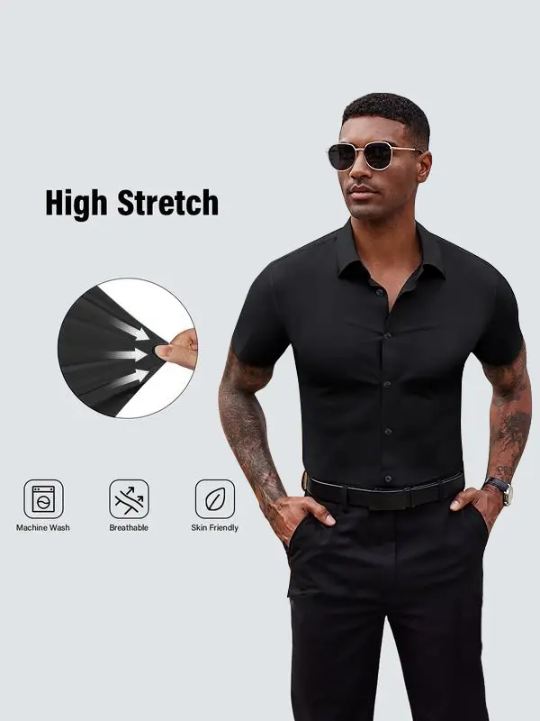 Elencoco Slim Fit Casual Button Down Shirts,Stretch Short-Sleeve Shirt Top Basic For Men,Father's Day Gift, Menswear