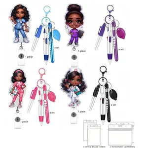One set of retractable nurse ID badge reel made of acrylic, includes a ballpoint pen, marker, ELD light, and card holder; suitable for badge accessories for registered nurses, practicing nurses, nursing students, and medical staff. outdoorfun