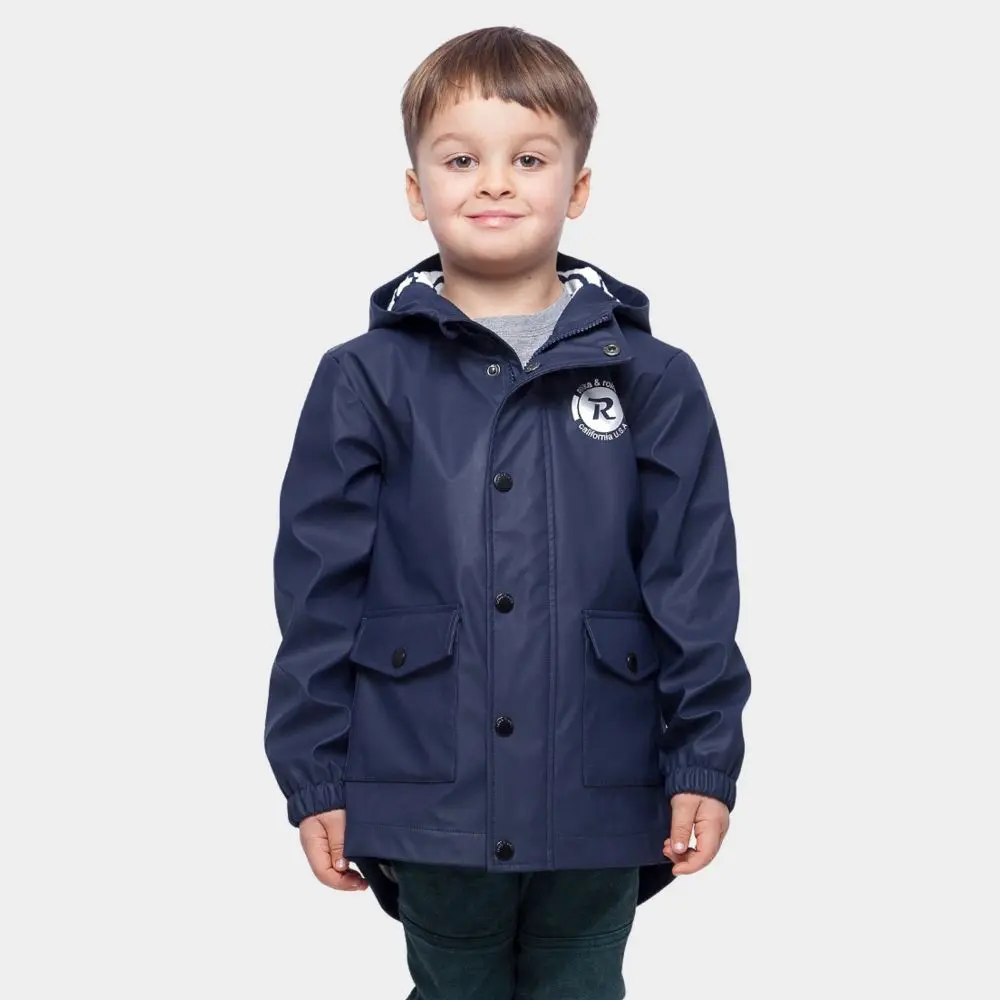 Rokka&Rolla Boys' Waterproof Rain Coats Rubberized Jackets-Peacoat Navy size 4-5