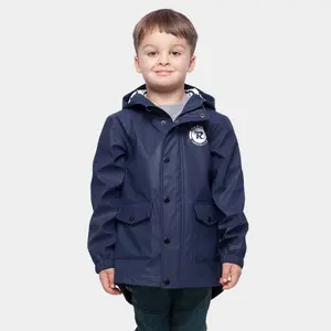 Rokka&Rolla Boys' Waterproof Rain Coats Rubberized Jackets-Peacoat Navy, size 4-5
