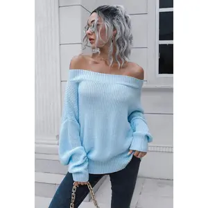 Off-Shoulder Ribbed Long Sleeve Pullover Sweater