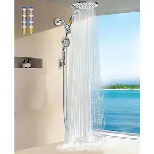Dual Filtered Shower Heads Combo, High  Rain Shower  with Handheld Spray Built-in Power Wash, Dual Handheld Shower  for Hard Water, Remove Chlorine for Healthier - Chrome
