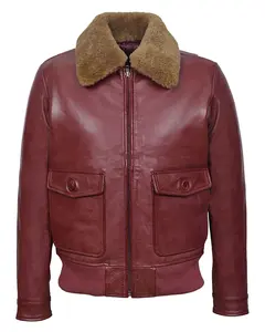 MotorCycleJackets Men's Cherry Bomber Ginger Fur Collar Real Leather Jacket