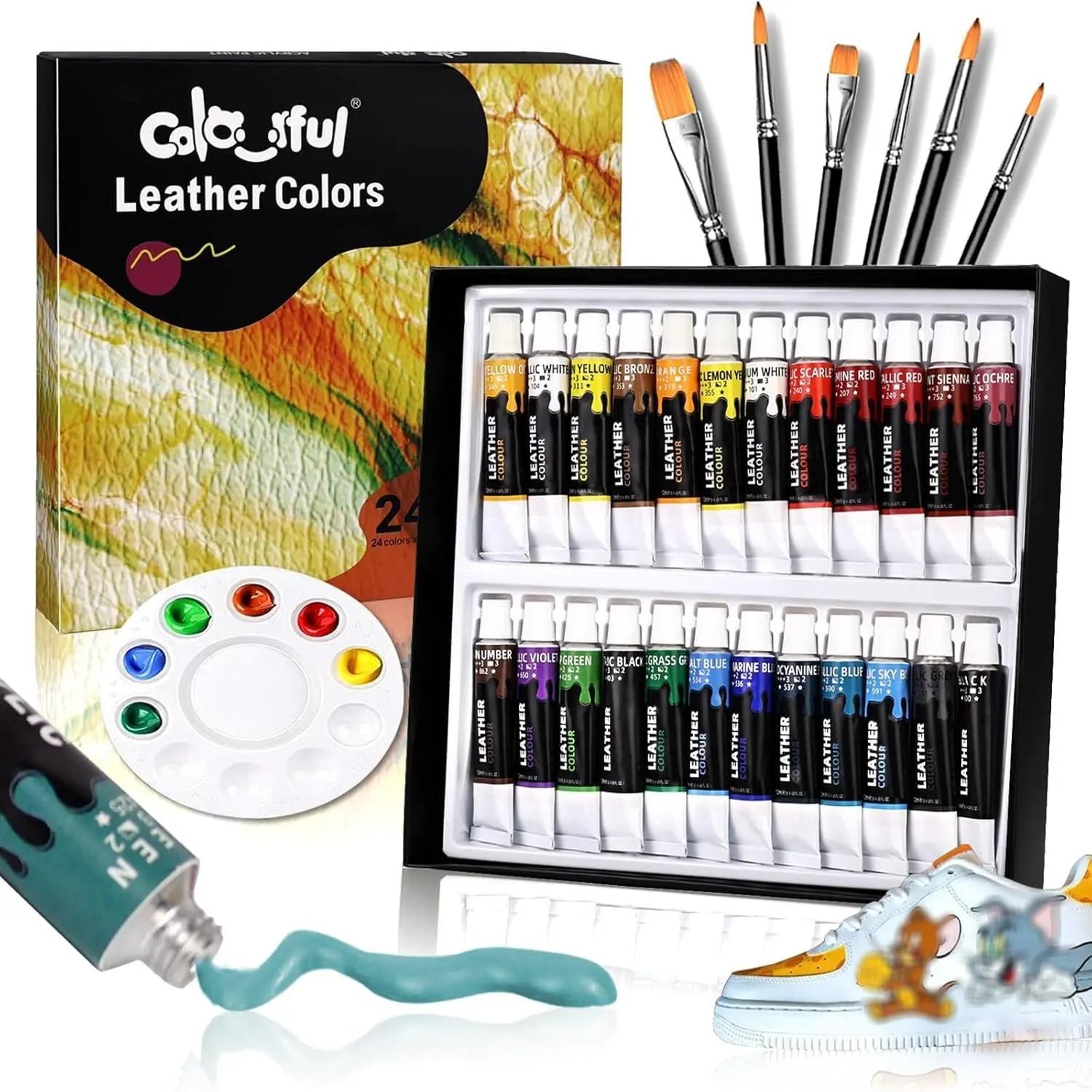 Acrylic Leather Paint with Brush & Tools, 12/24/36 Colors Acrylic Leather Paint, Crafts DIY & Customizing Leather Projects, Art Set