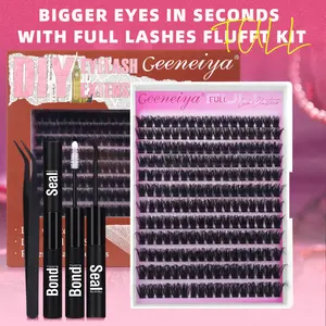 Geeneiya Full Lash Clusters Kit  10-18MM DIY Lash Extension Kit D Curl Eyelashes Extensions with Lash Bond and Seal and Tweezers Makeup