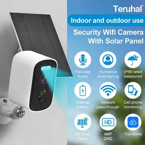 Teruhal 4mp Wireless Outdoor Wi-Fi Camera, Solar Panel, Color Night Vision, Two-Way Audio, Motion Detection, Alexa & Google Home Compatible, Ip66 Rated, Security Cameras