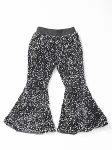 Grey Sequins Print Bell bottoms Girls pants