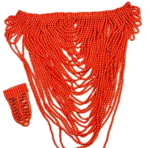 Necklaces - Orange Beaded Necklace with Matching Accessory as Described