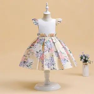 White Kids Clothes Flower Girls Frock Floral 5305 Ball Gown Pageant Children Elegant Princess Prom Host Formal Evening Party Cocktail Dress 3-7Y