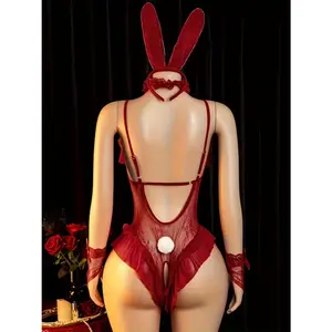 "Midnight Bunny" 3-Piece Lingerie Set – Lace Onesie with Matching Stockings