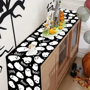 Halloween Ghost Polyester Tablecloth, 30x180cm, Boo Pattern, Party Decor, Kitchen, Home Gathering, Halloween Supplies, Table Covers