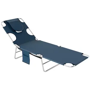 Tanning Chair with Face Hole – Dark Blue, 5-Level Adjustable Back. Face-Down Lounging – No Awkward Neck Twist. Includes Pillow. Trifold with Carry Strap. 264 lb Capacity