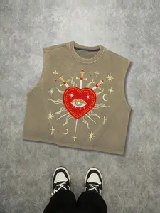 Men's Gothic Sleeveless Short Tank Top, Street High Street Cut, Pure Cotton Breathable Fabric, Casual Wear for All Seasons