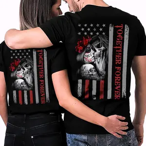 Together Forever Skull Matching Couples Graphic Tee Pure Cotton Casual T-Shirt Trendy Tops Perfect Gift for Couples