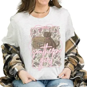 Southern Girl- Southern Girl Dog With The Cooler - Bleached Shirt - Gildan