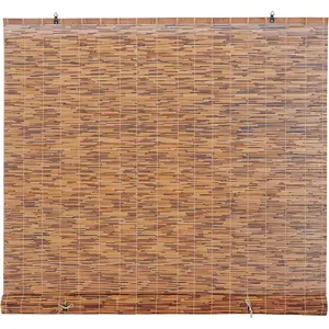 Light-Filtering Cord-Free Bamboo Reed Roll-Up Blind Shades for Windows Manual Blinds Coffee 72 in W x 72 in H