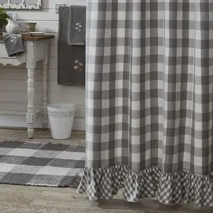 Buffalo Grey Check Ruffled Shower Curtain