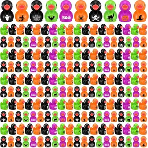 100 Pcs Halloween Mini Resin Ducks Ghost Skeleton Black Cat Bat Patterns Tiny Duck Animals Figurines Gothic Miniature Duckies for Halloween Garden Landscape Micro Adults DIY Craft