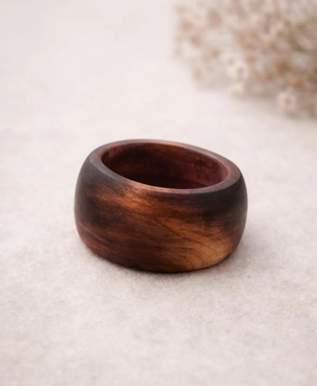 Cedar Wood Ring – Torch Burn Wide Band Work-Safe Ring