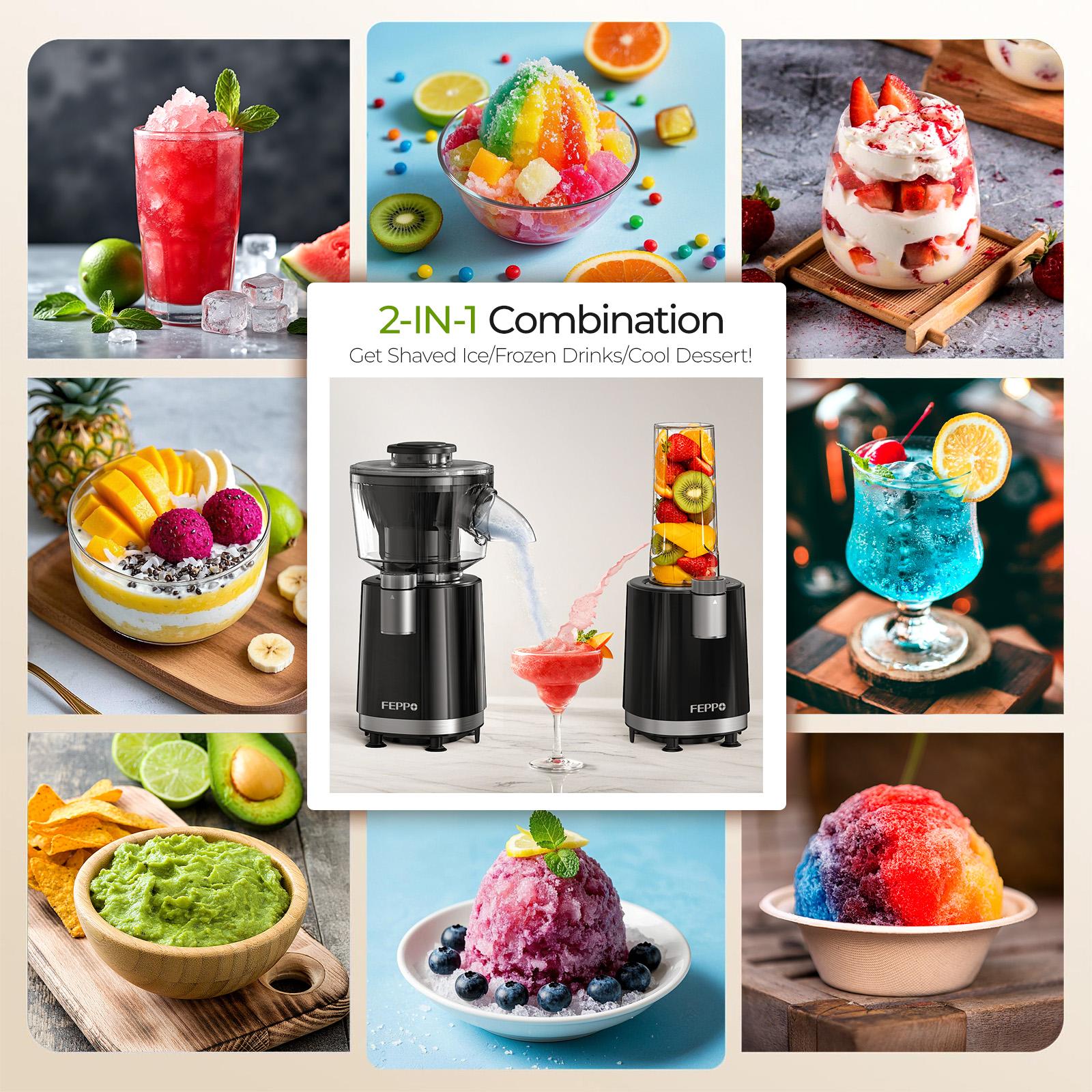 FEPPO Snow Cone Machine & Smoothie Blender 2 in 1, 700W Powerful Shaved Ice Machine Slushine Machine, Healthy Frozen Drink Maker with Stainless Steel Blade & Smoothie Recipe, for Home Kitchen Party FEPPO Snow Cone Machine & Smoothie Blender 2 in 1, 700W Powerful Shaved Ice Machine Slushine Machine, Healthy Frozen Drink Maker with Stainless Steel Blade & Smoothie Recipe, for Home Kitchen Party